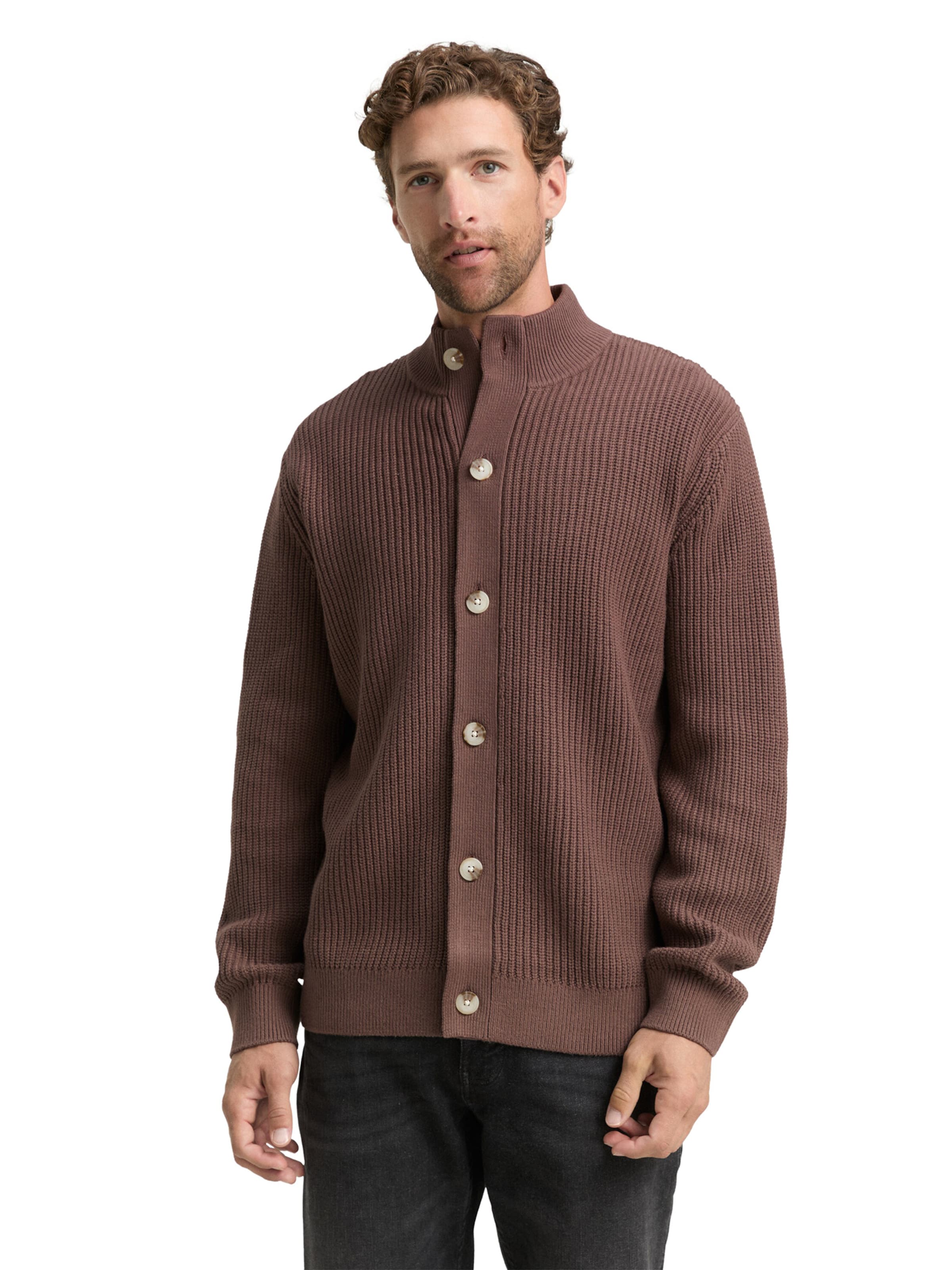 TOM TAILOR Πλεκτή ζακέτα σε καφέ: μπροστά