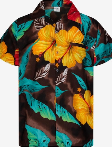 King Kameha T-shirt 'Big Flower' i brun: framsida