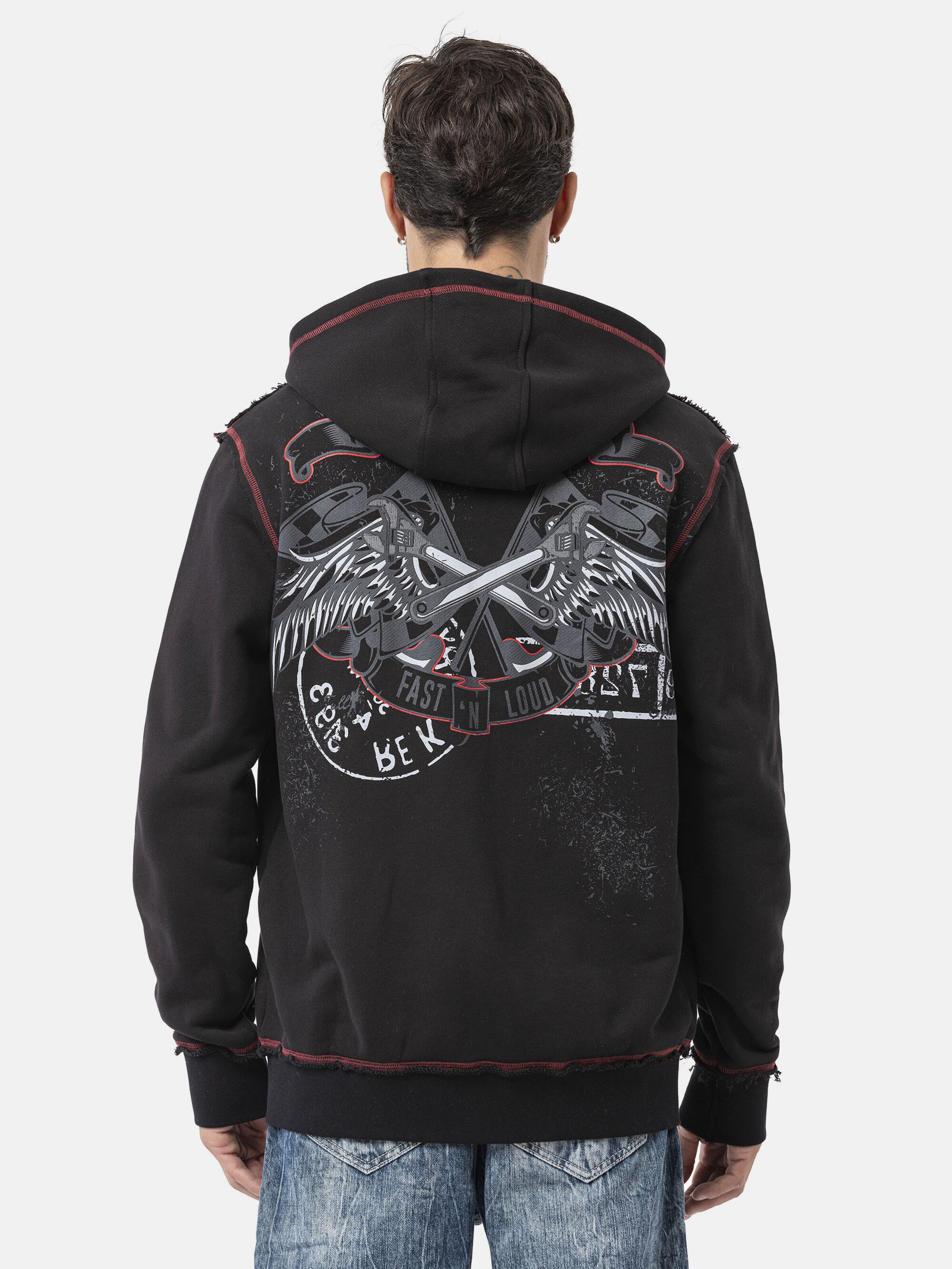 CIPO & BAXX Sweatjacke Zip-Hoodie, Used-Look, Fast & Loud Print in Schwarz: Vorderseite