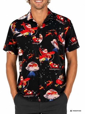 King Kameha Regular fit Skjorta 'Christmas Space Santa' i svart