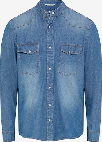 DELMAO Button Up Shirt 'DELMAO ' in Blue: front