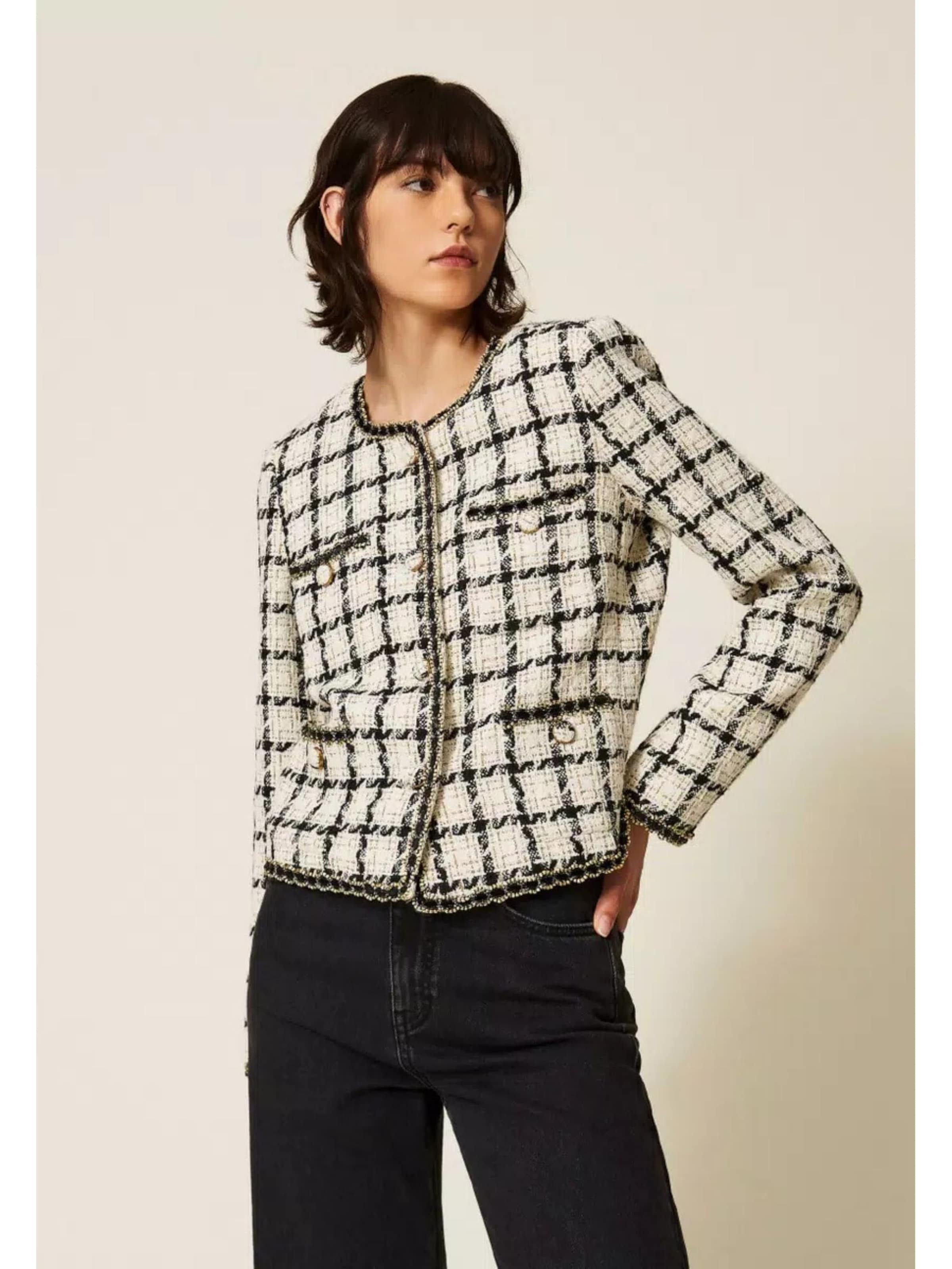 Twinset - Blazer 'bouclé check jacket with lurex details' en blanco