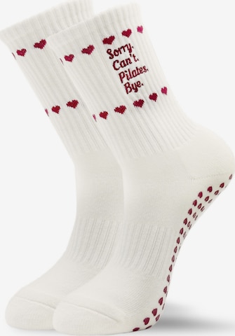 grippyglow Sportsocken 'Pilates Socken aus Baumwolle mit Spruch (2er Pack)' in Beige: Vorderseite