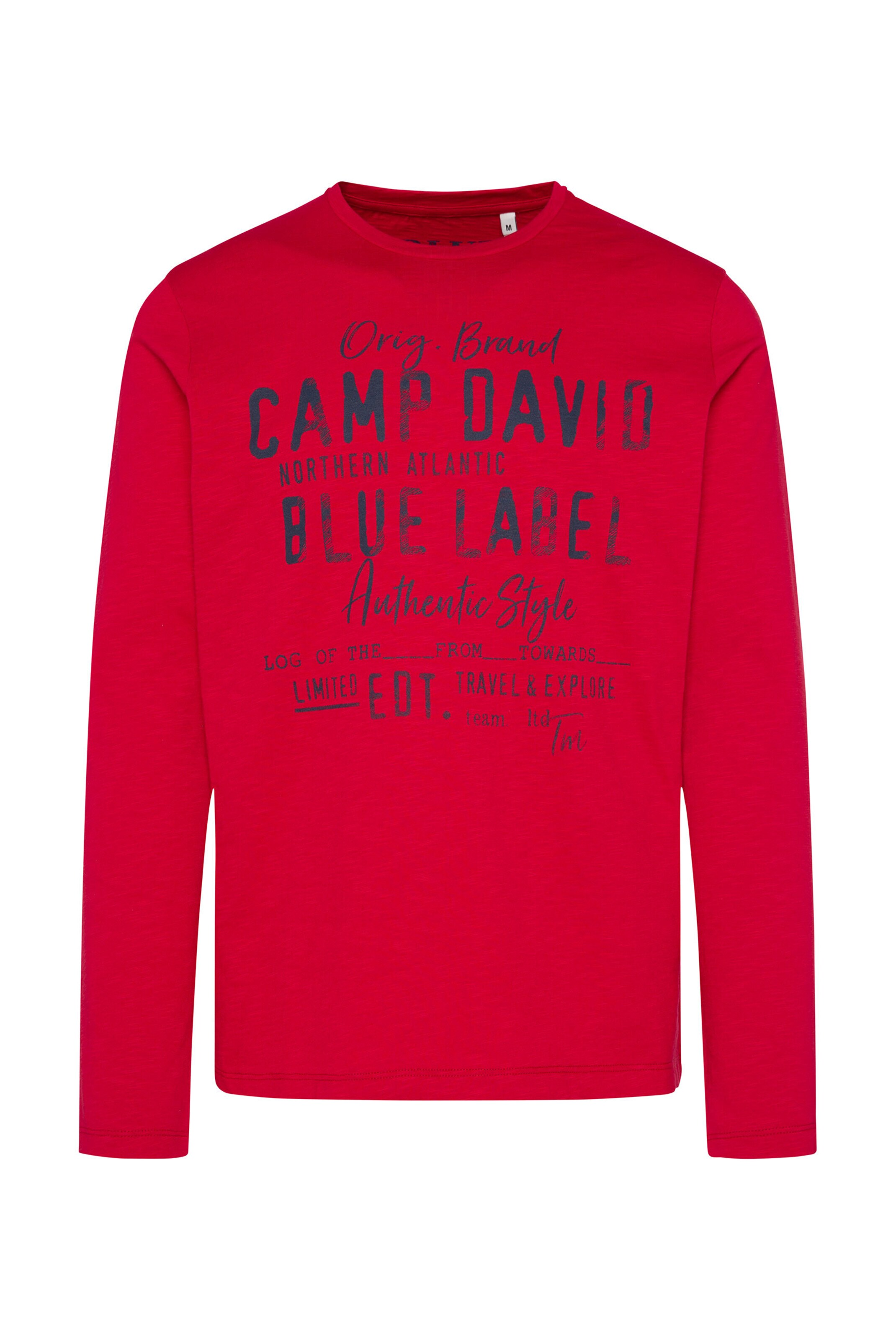 CAMP DAVID Longsleeve mit Label Print im Used Look in Rot: Vorderseite