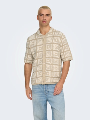 Only & Sons Comfort fit Button Up Shirt in Beige: front