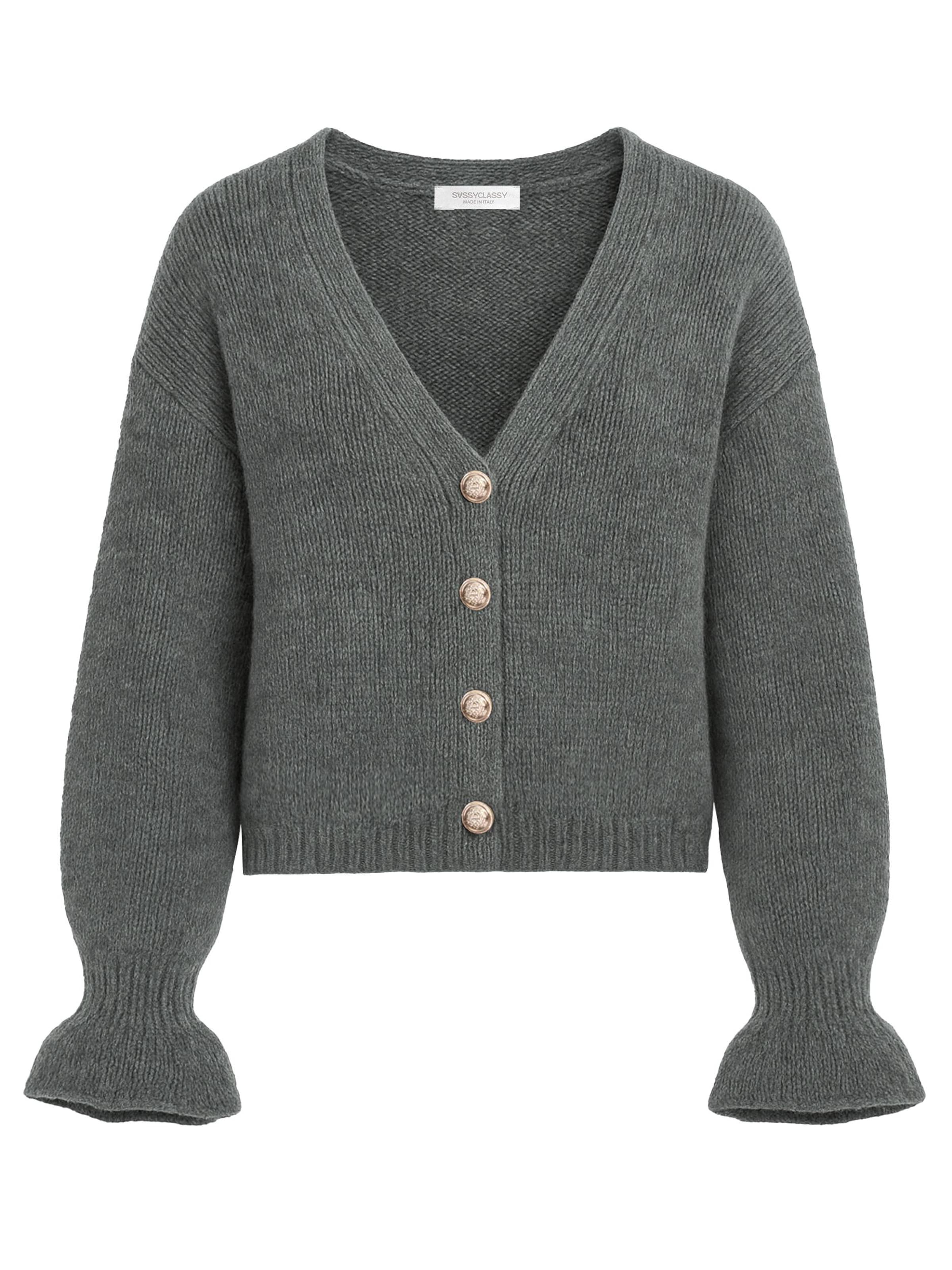 SASSYCLASSY Knit Cardigan in Grey: front