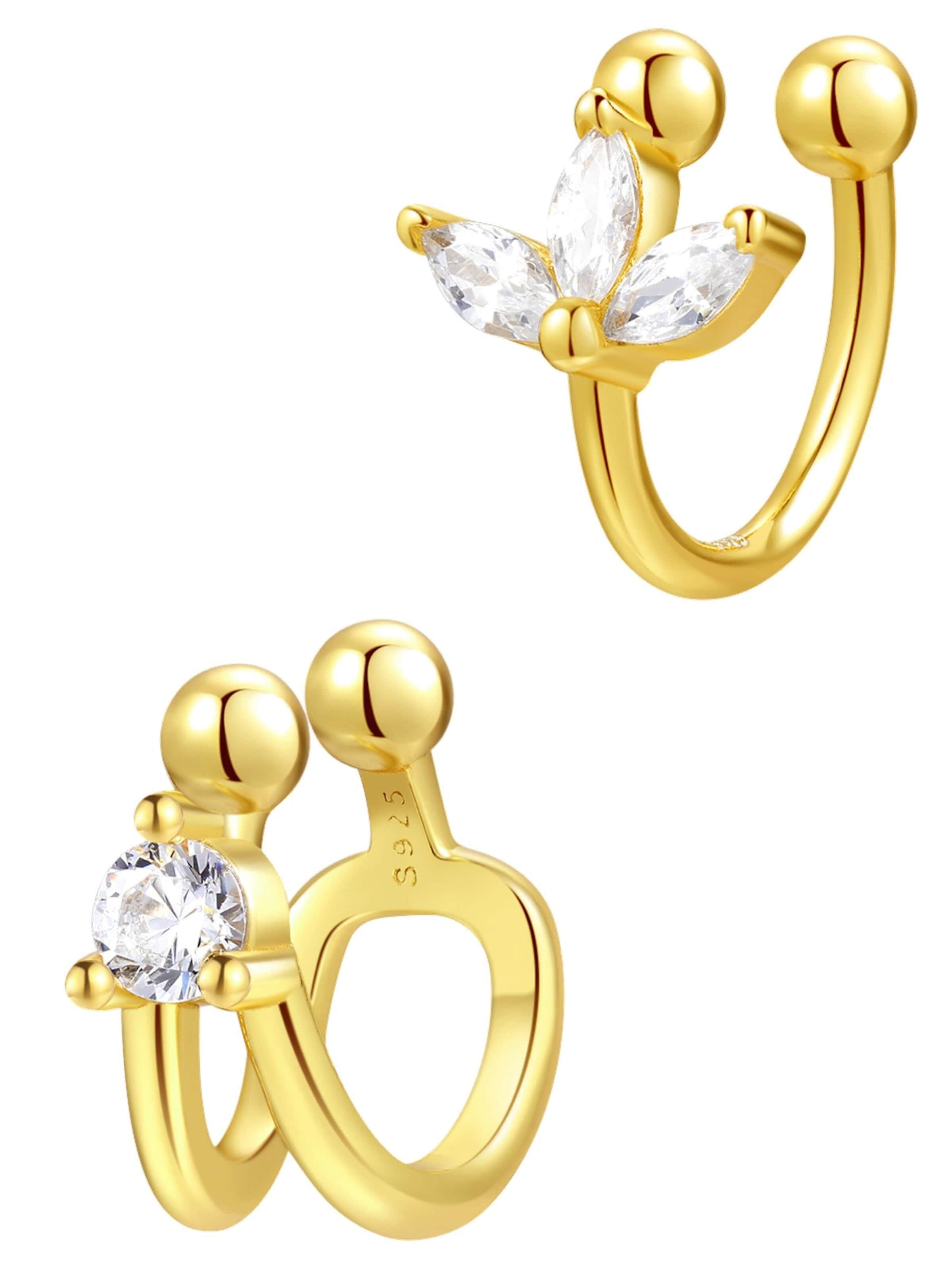 Orecchini 'Blossom and Gem Ear Cuff' di Hey Happiness in oro: frontale