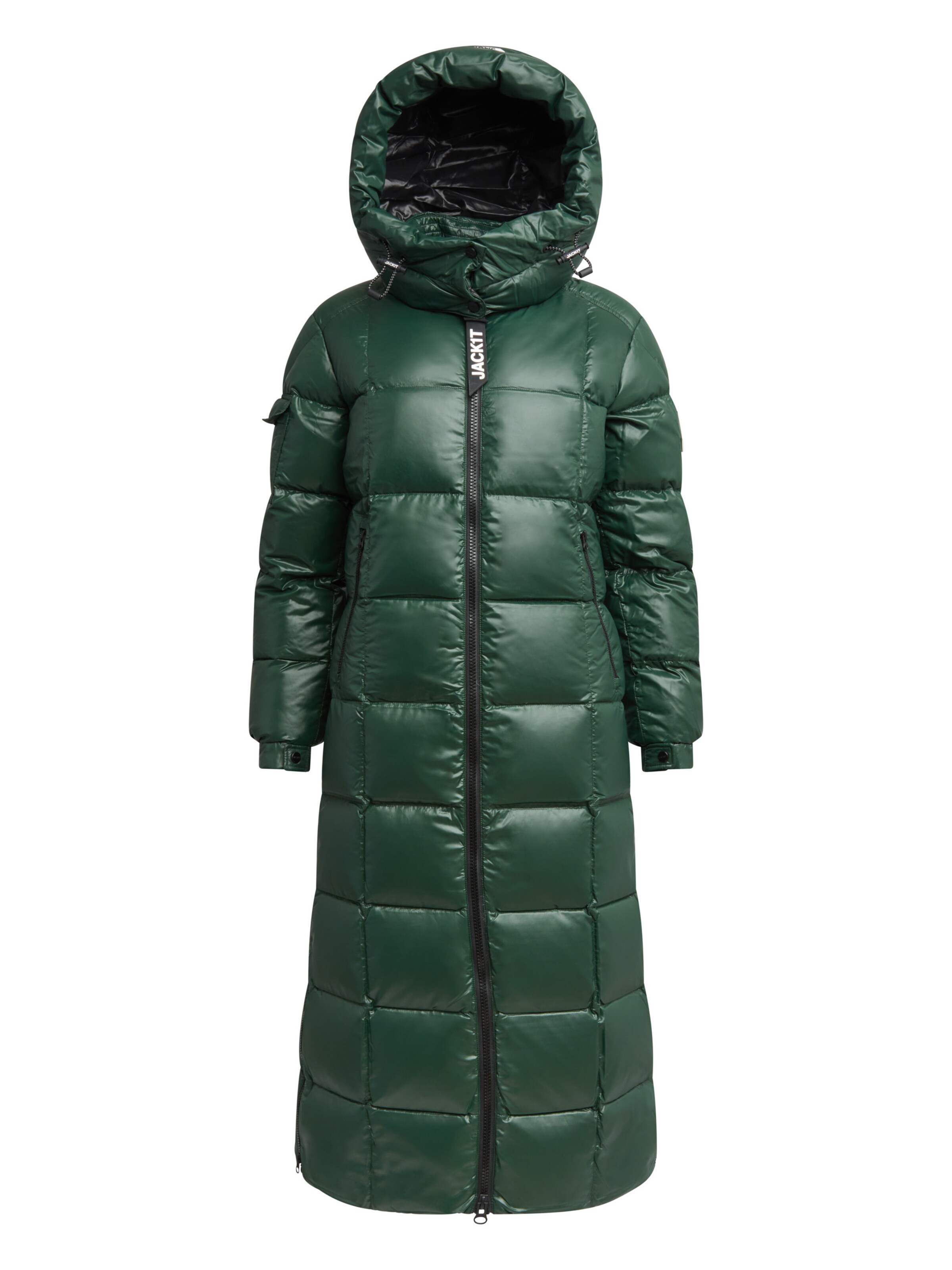 JACK1T Outdoorjas ' EZ Boxed Ultra Lang Puffer Lux ' in Groen: voorkant