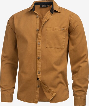 INDICODE JEANS Button Up Shirt 'Broidy' in Brown: front