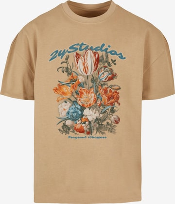 2Y Studios Tričko 'Flowers' – béžová: přední strana