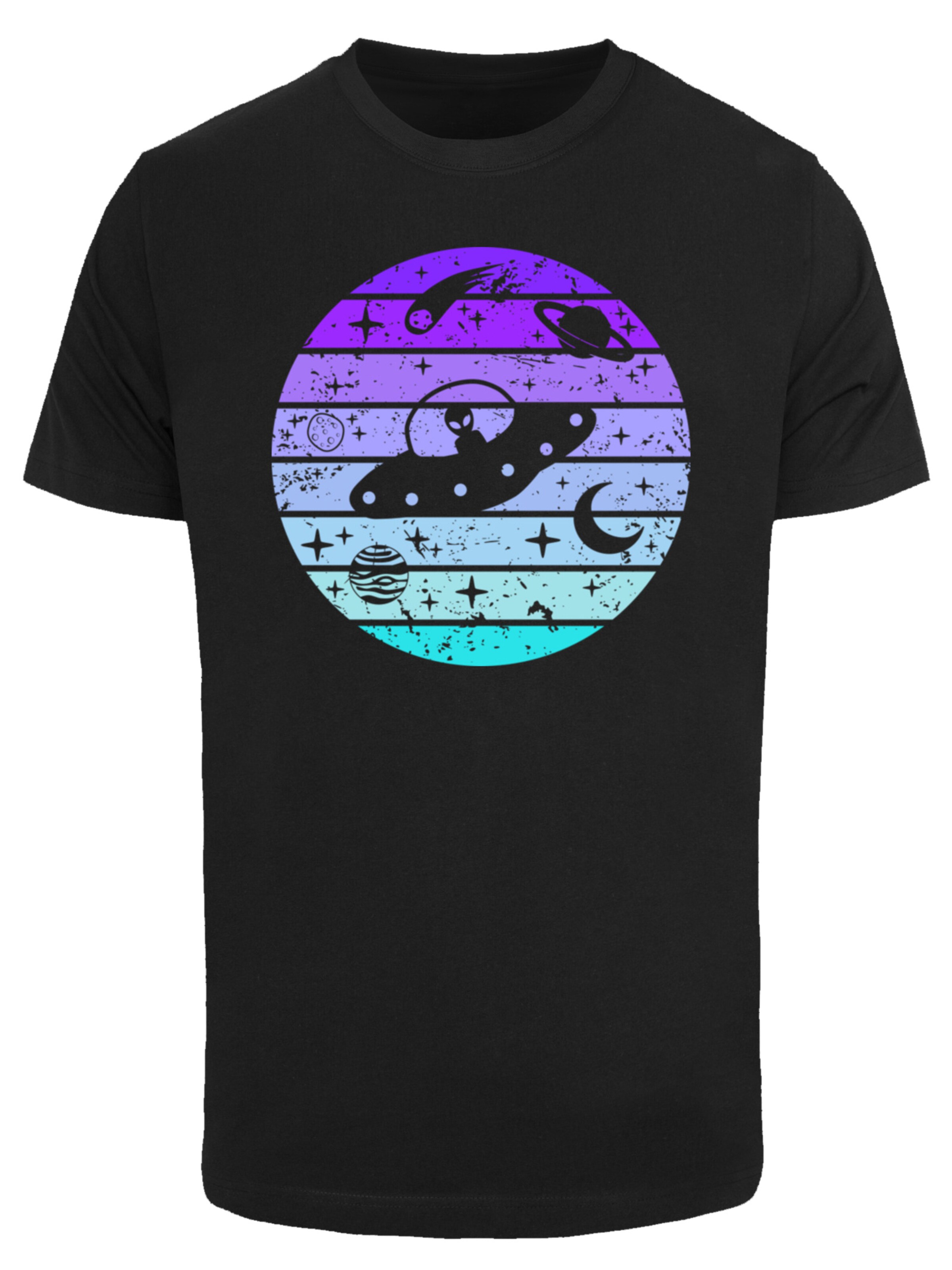 F4NT4STIC Shirt 'Retro Alien Weltraum Sonnenuntergang' in Black: front