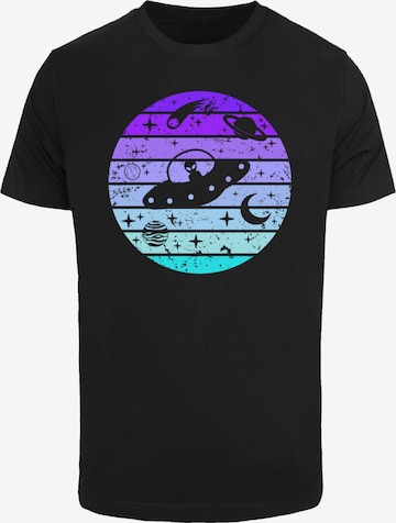 T-Shirt 'Retro Alien Weltraum Sonnenuntergang' F4NT4STIC en noir : devant