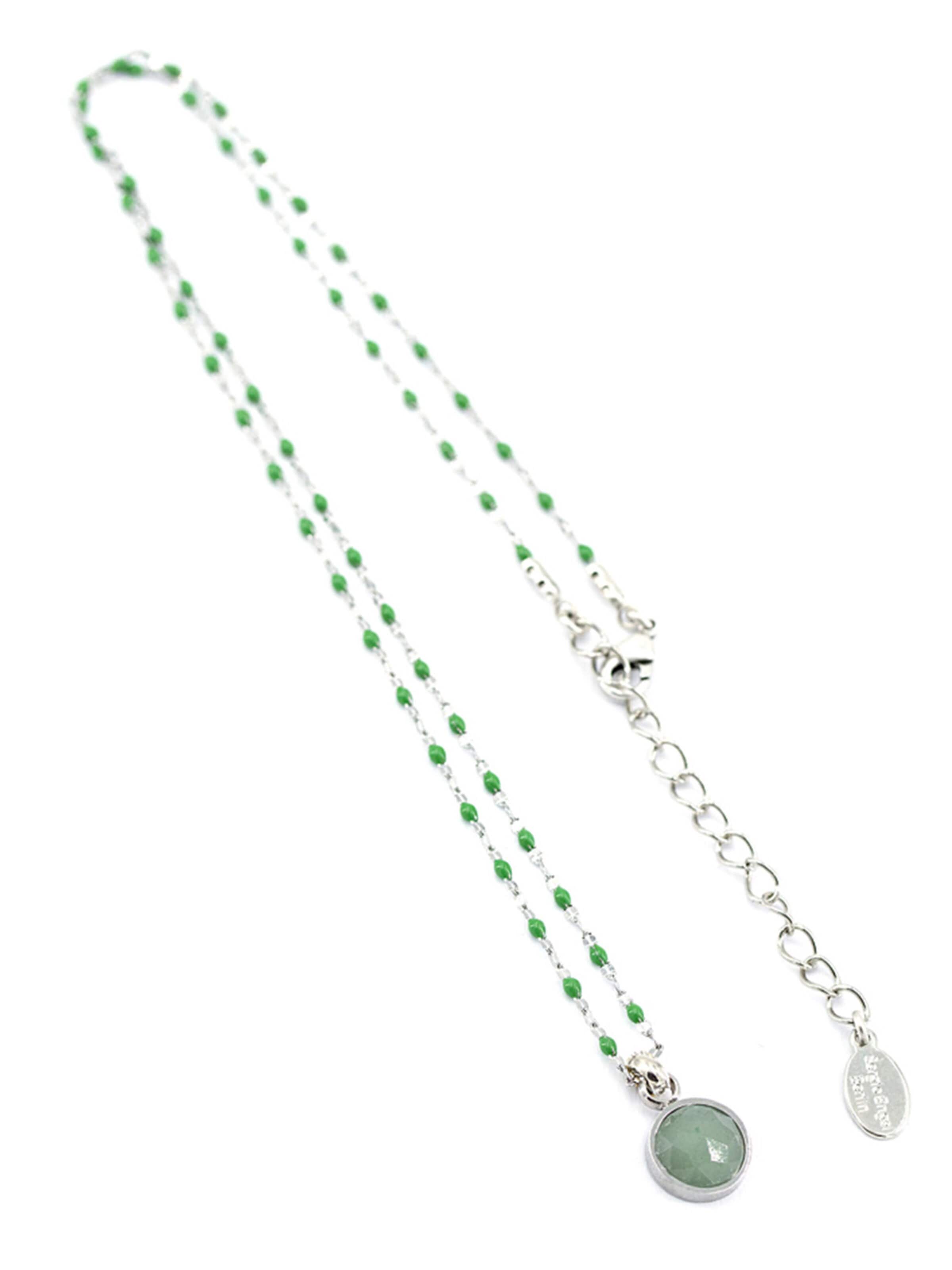 Sergio Engel Necklace 'Beach Kette 01 Farbig akzentuierte Stahlkette mit Natursteinanhänger' in Green: front