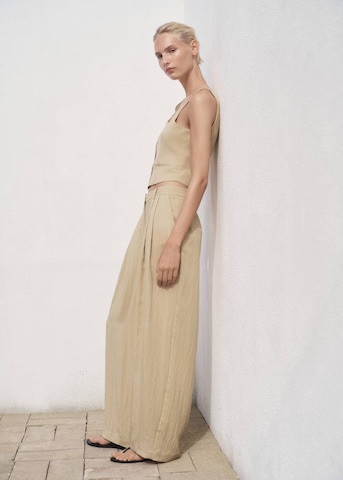 MANGO Wide leg Pleat-Front Pants 'Deia' in Beige