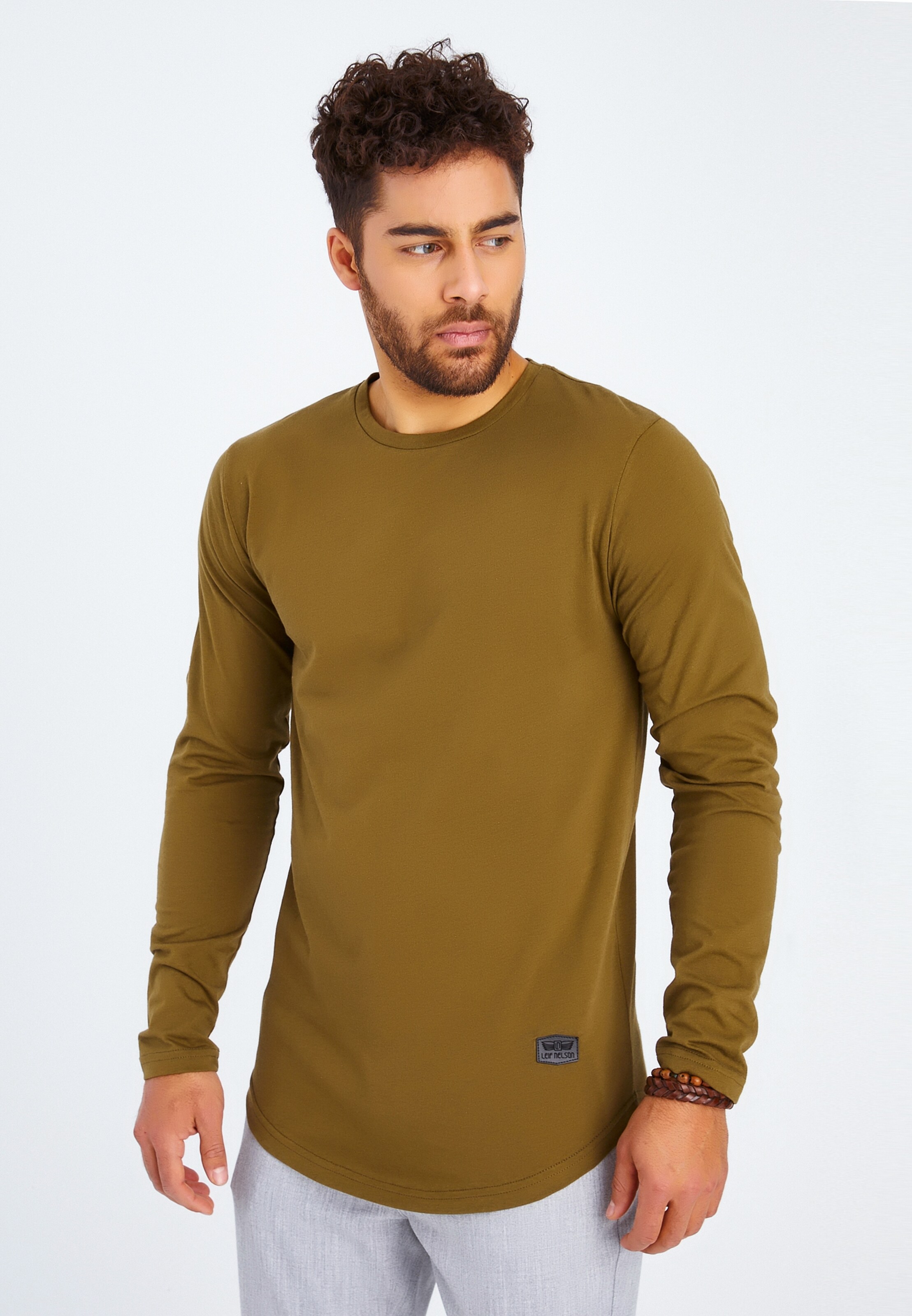 Männer Shirts Leif Nelson Longsleeve Rundhals in Khaki - OQ87905 Männer Shirts Leif Nelson Longsleeve Rundhals in Khaki - OQ87905