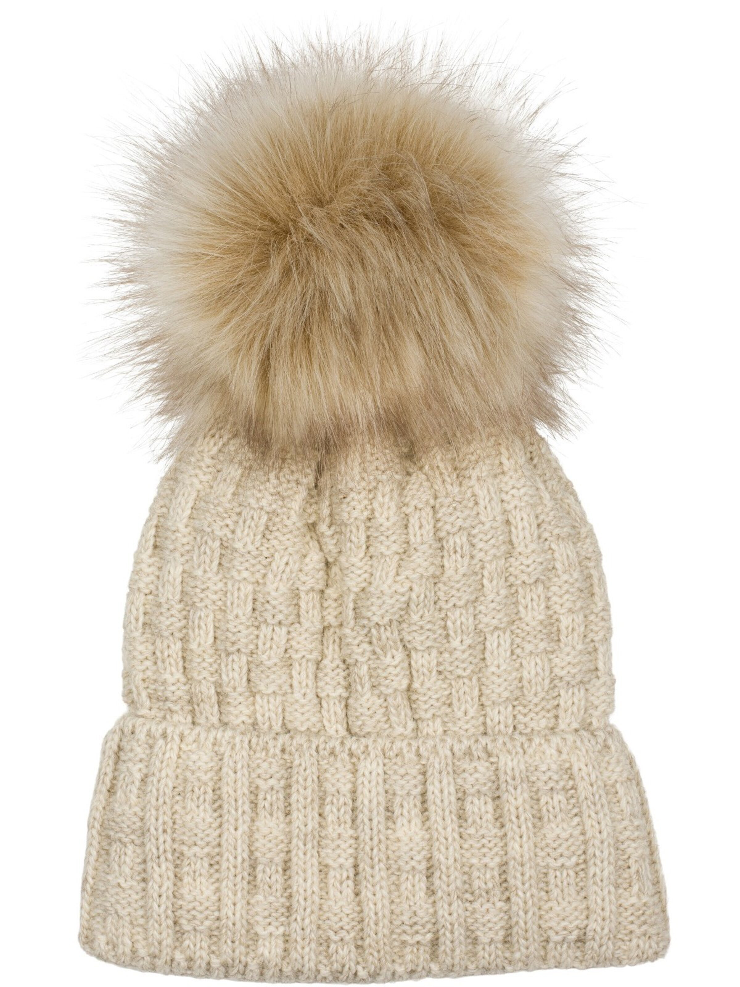 styleBREAKER Mütze 'Strick Bommelmütze mit Flecht Muster'‌‌‌‌‌‌ in Beige: Vorderseite