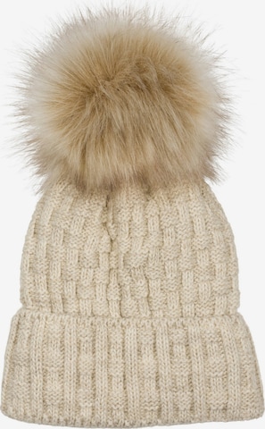 styleBREAKER Mütze 'Strick Bommelmütze mit Flecht Muster' in Beige: Vorderseite