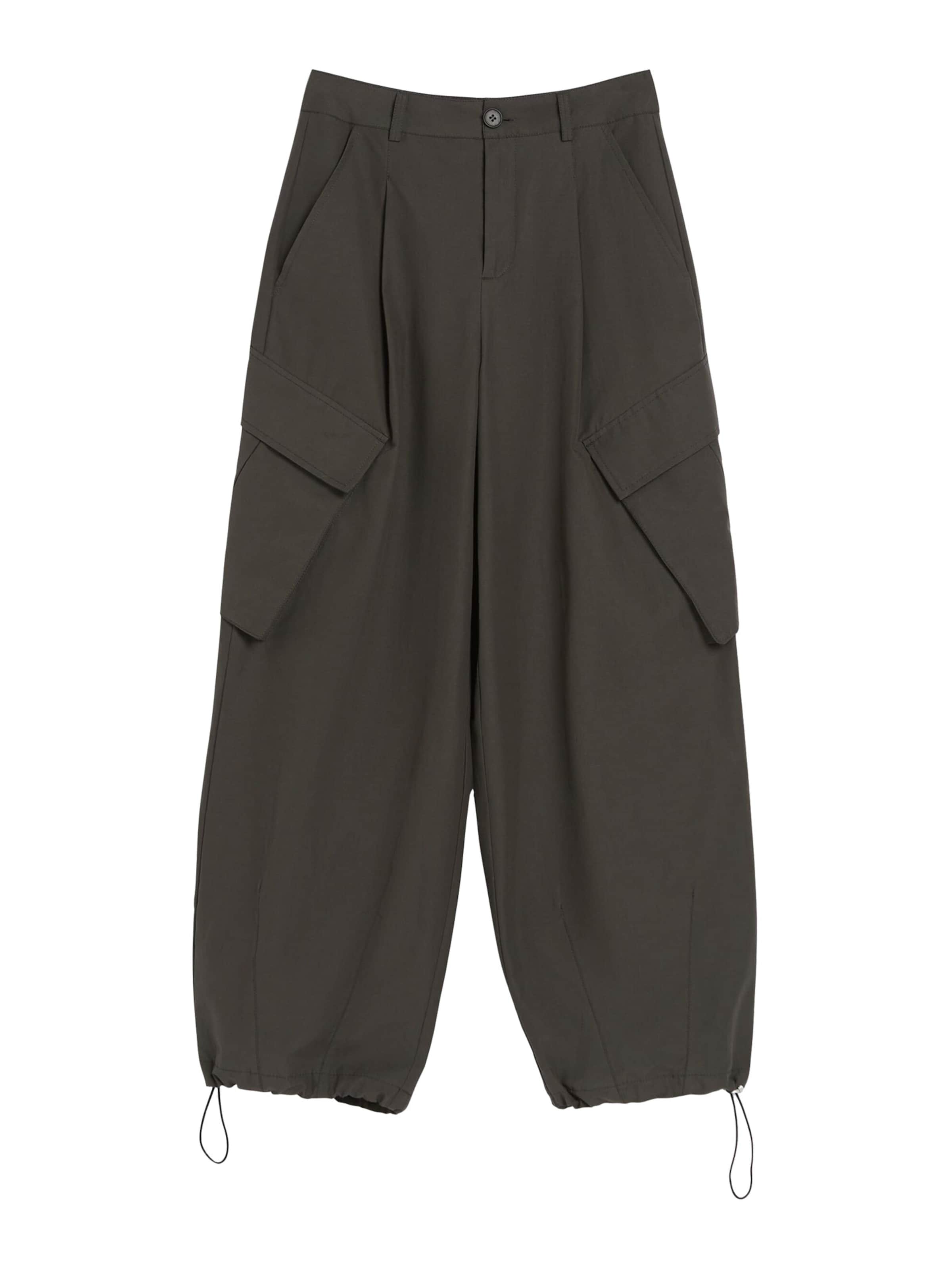 Bershka Zúžený strih Plisované nohavice - Zelená: predná strana