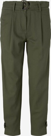 TOM TAILOR Loose fit Pleat-front trousers in Green: front