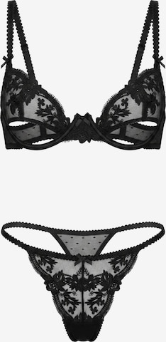 L.BEV Balconette Wäsche-Sets 'Eleganza' in Schwarz: Vorderseite