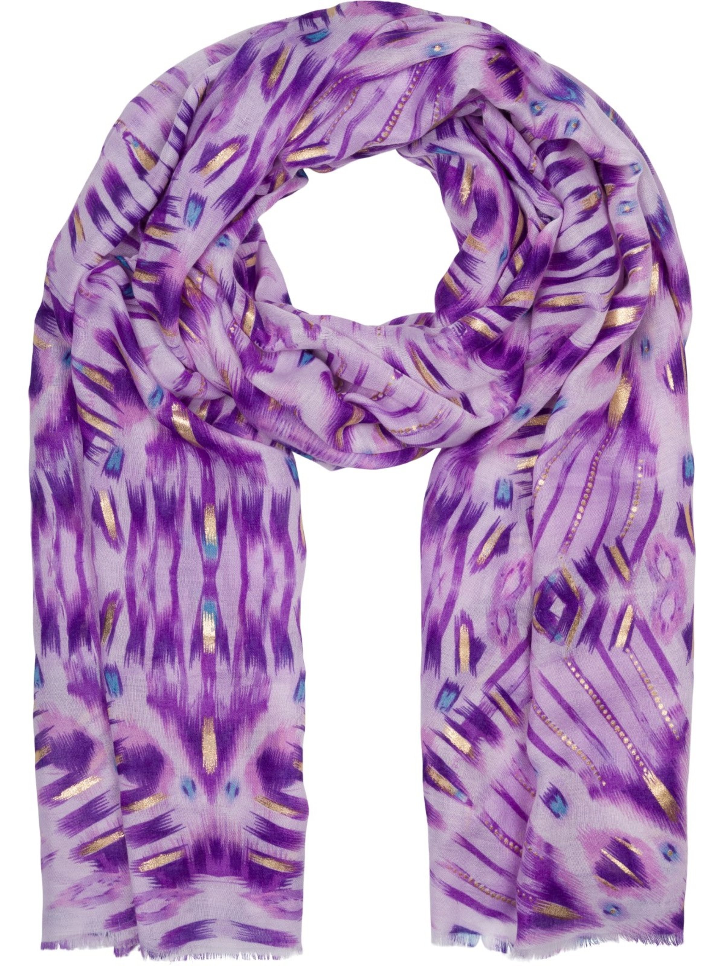 styleBREAKER Schal 'Schal Batik Muster Metallic Streifen'‌‌‌‌ in Lila: Vorderseite