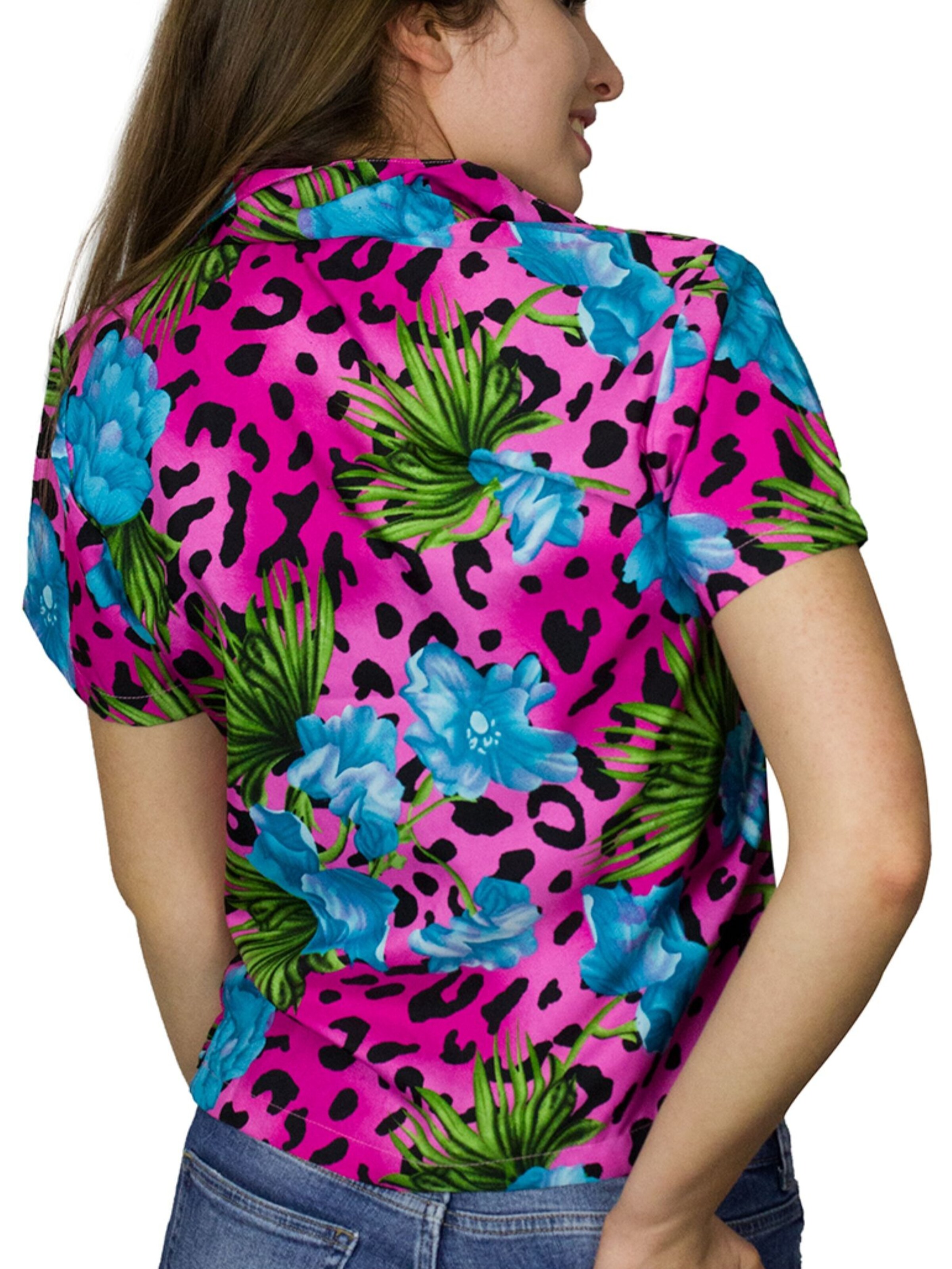 King Kameha Blouse 'Leopard Flowers' in Pink