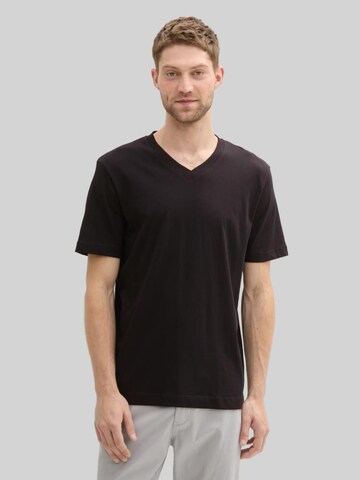 TOM TAILOR Shirt 'Tom Tailor Doublepack V-neck Tee Black 1037738 29999' in Black: front