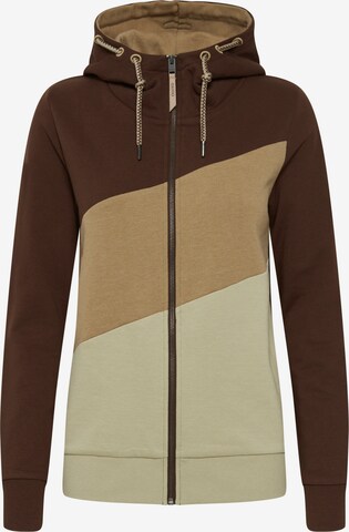 Oxmo Zip-Up Hoodie 'AGGI' in Brown: front