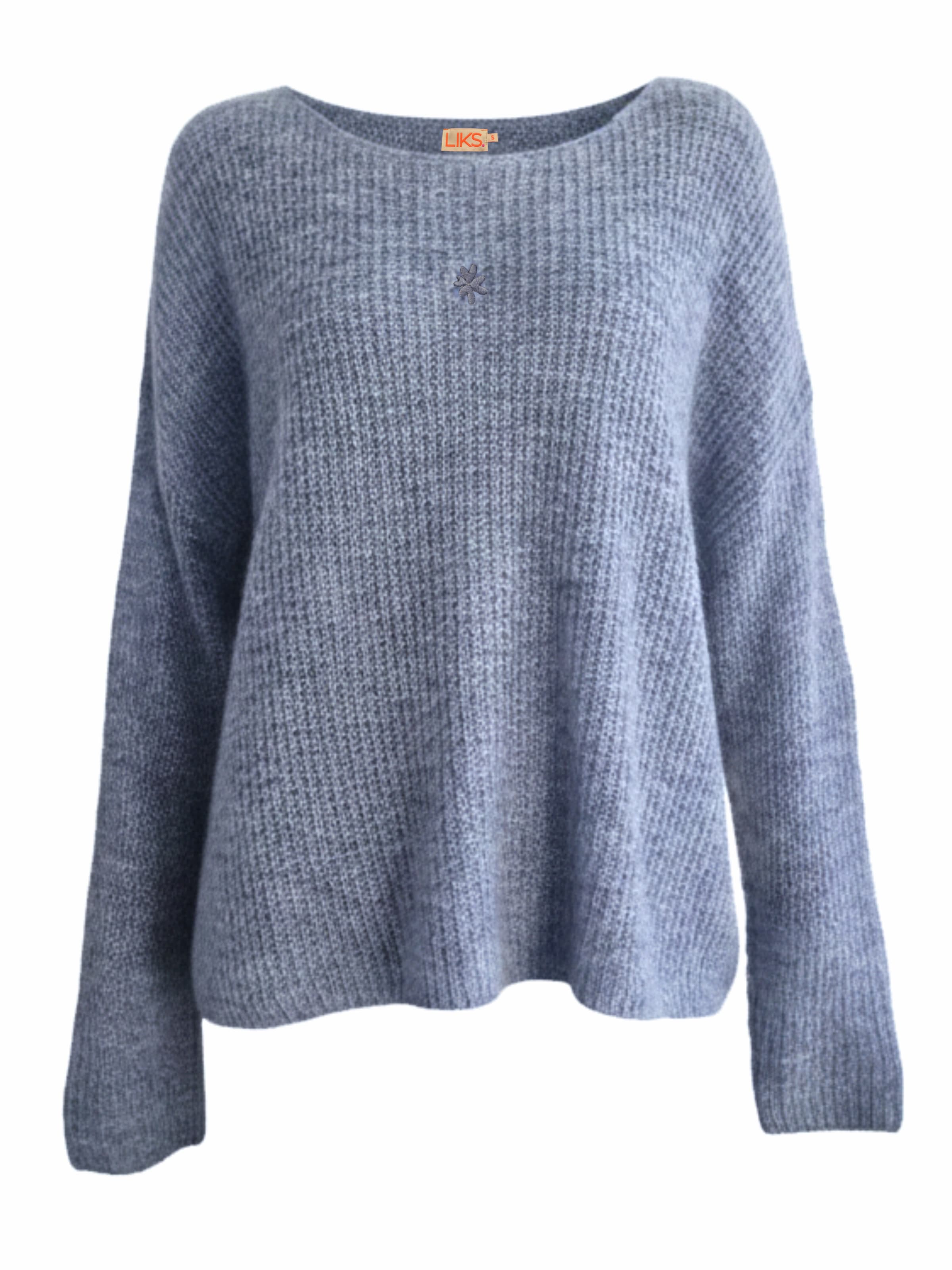 LIKS. Munich Sweater 'Leichter Strickpullover mit Herzblume' in Blue: front