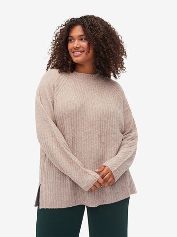 Zizzi Sweater 'Comfy' in Beige: front