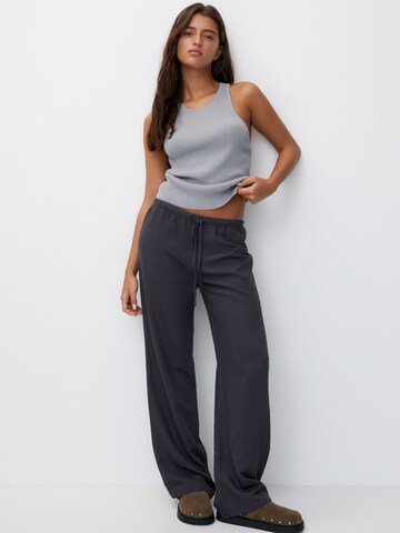 Pull&Bear Wide leg Broek in Grijs: voorkant