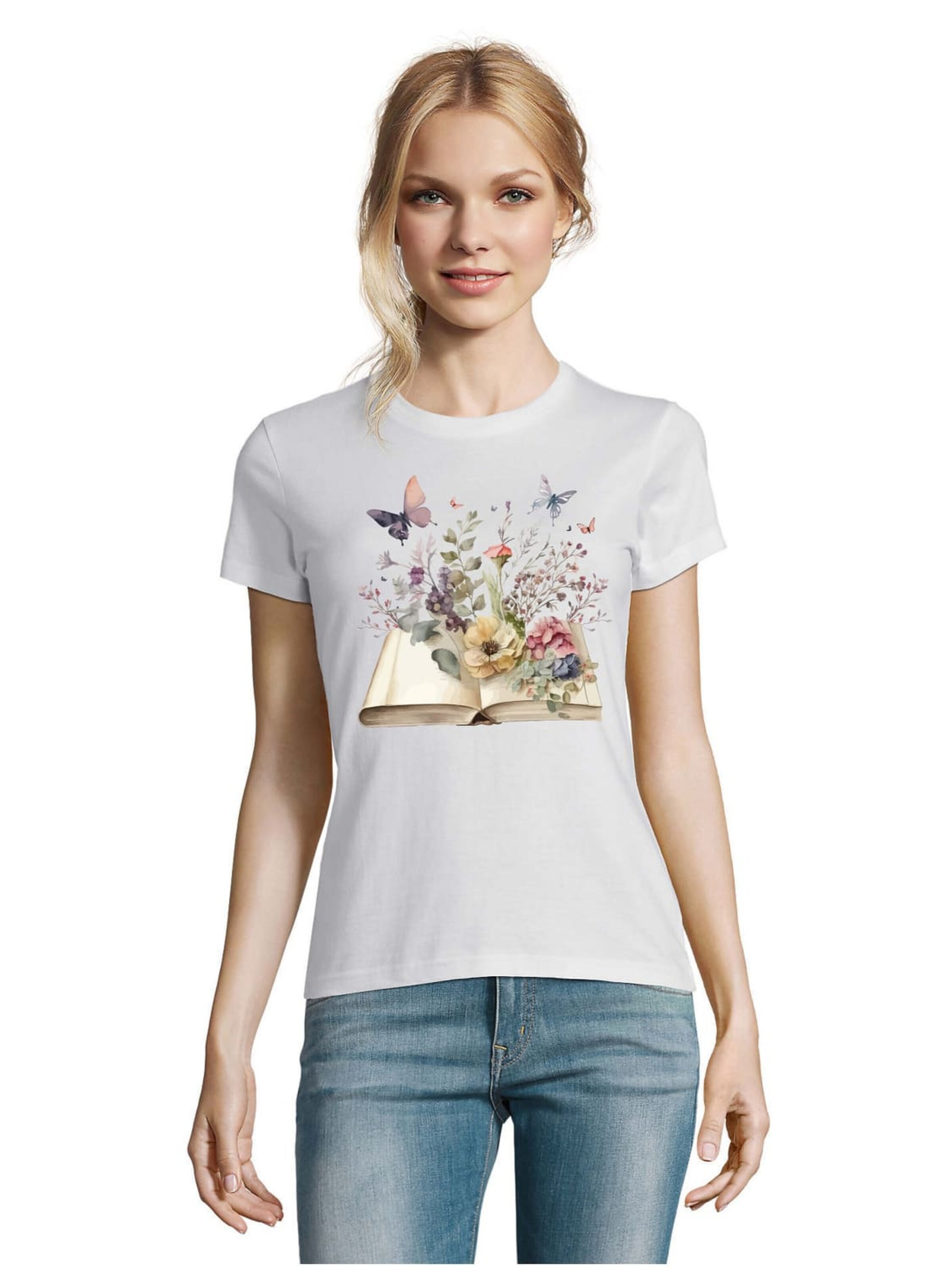 Blondie & Brownie Shirt 'openBooksFlowers'‌‌ in Weiß: Vorderseite