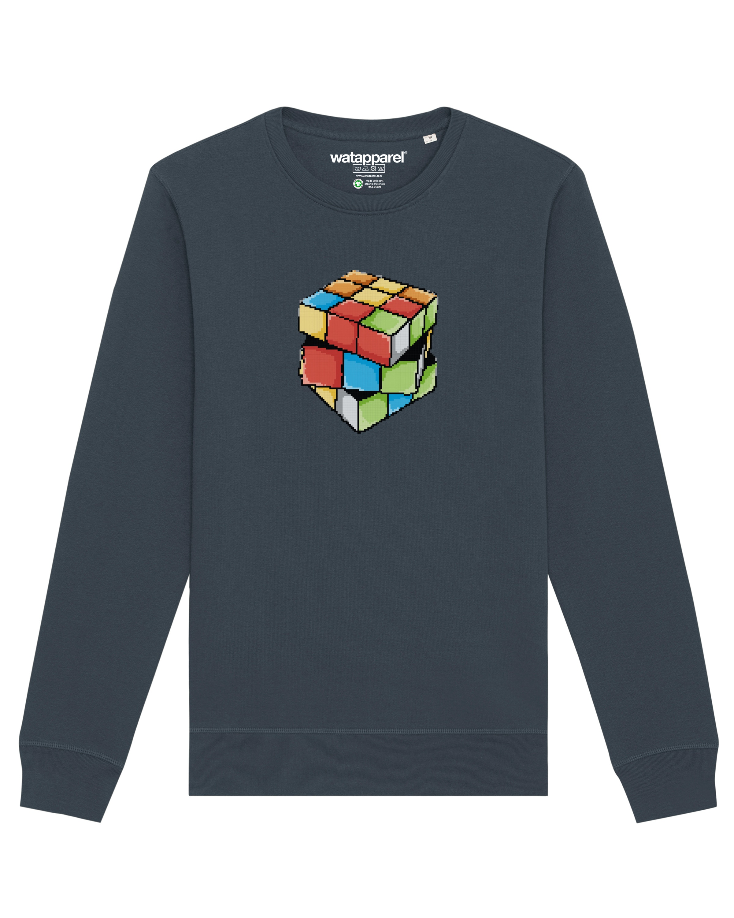 Watapparel Sweatshirt ' Pixel Zauberwürfel ' in Grijs: voorkant