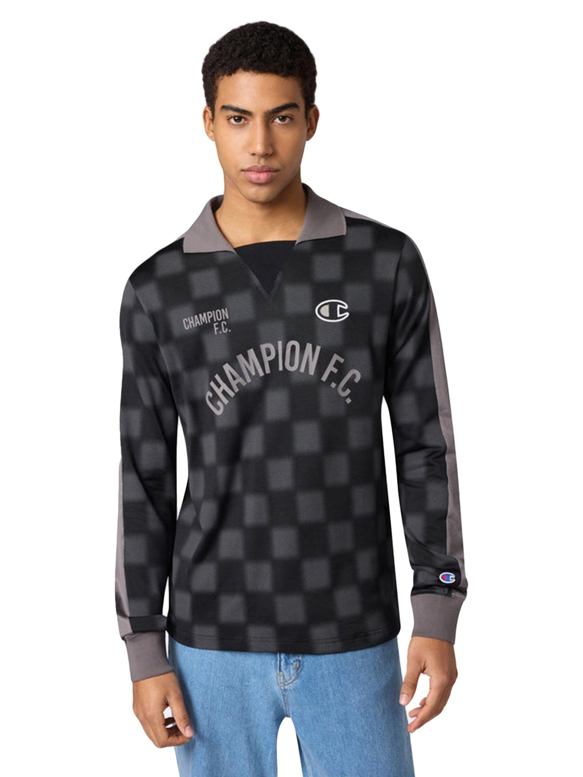 Champion Shirt 'LONG SLEEVE POLO T-SHIRT' in Black: front