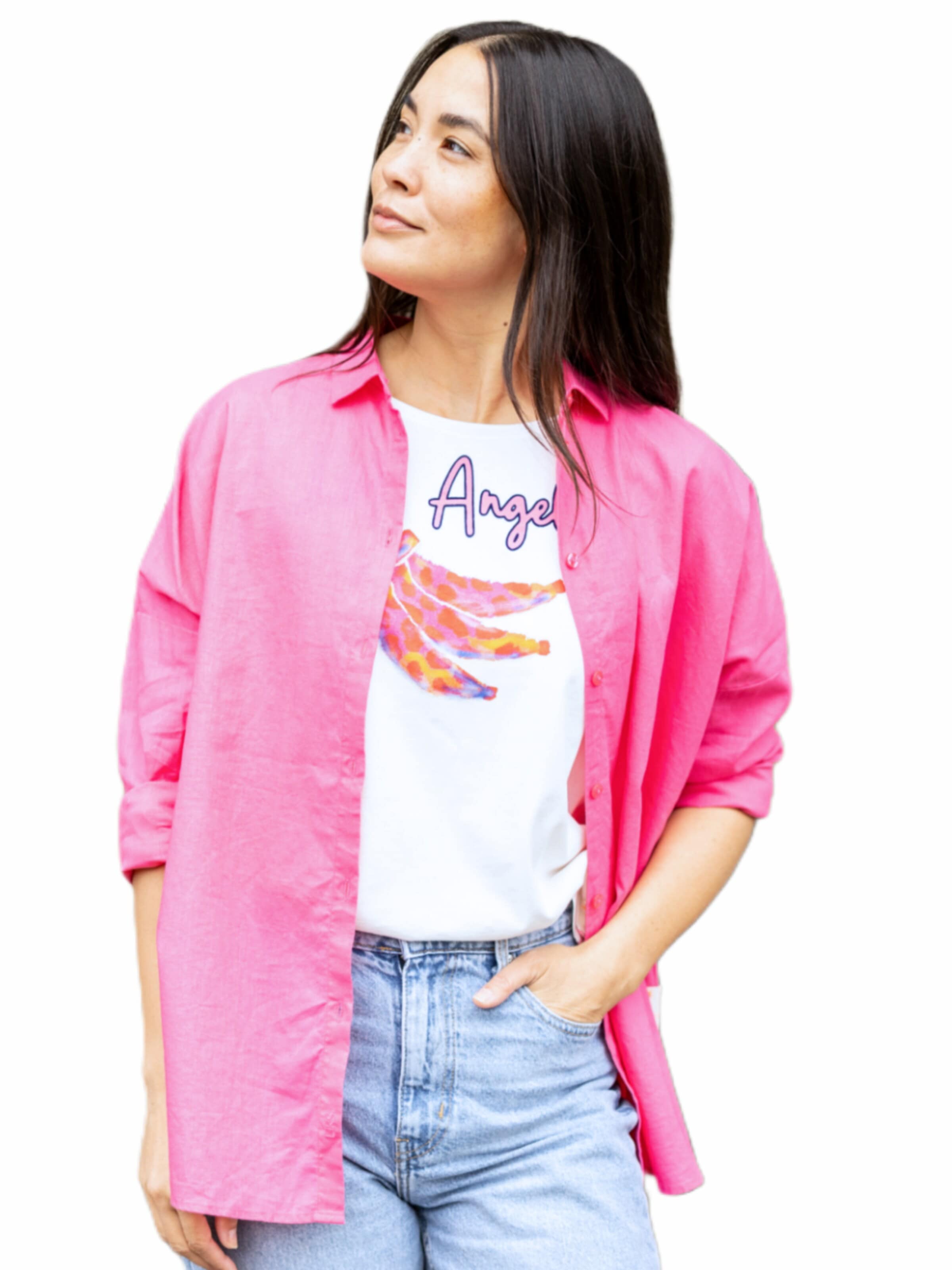 Camicia da donna 'Bluse aus Leinen - Baumwolle - GloriaC' di LIKS. Munich in rosa: frontale