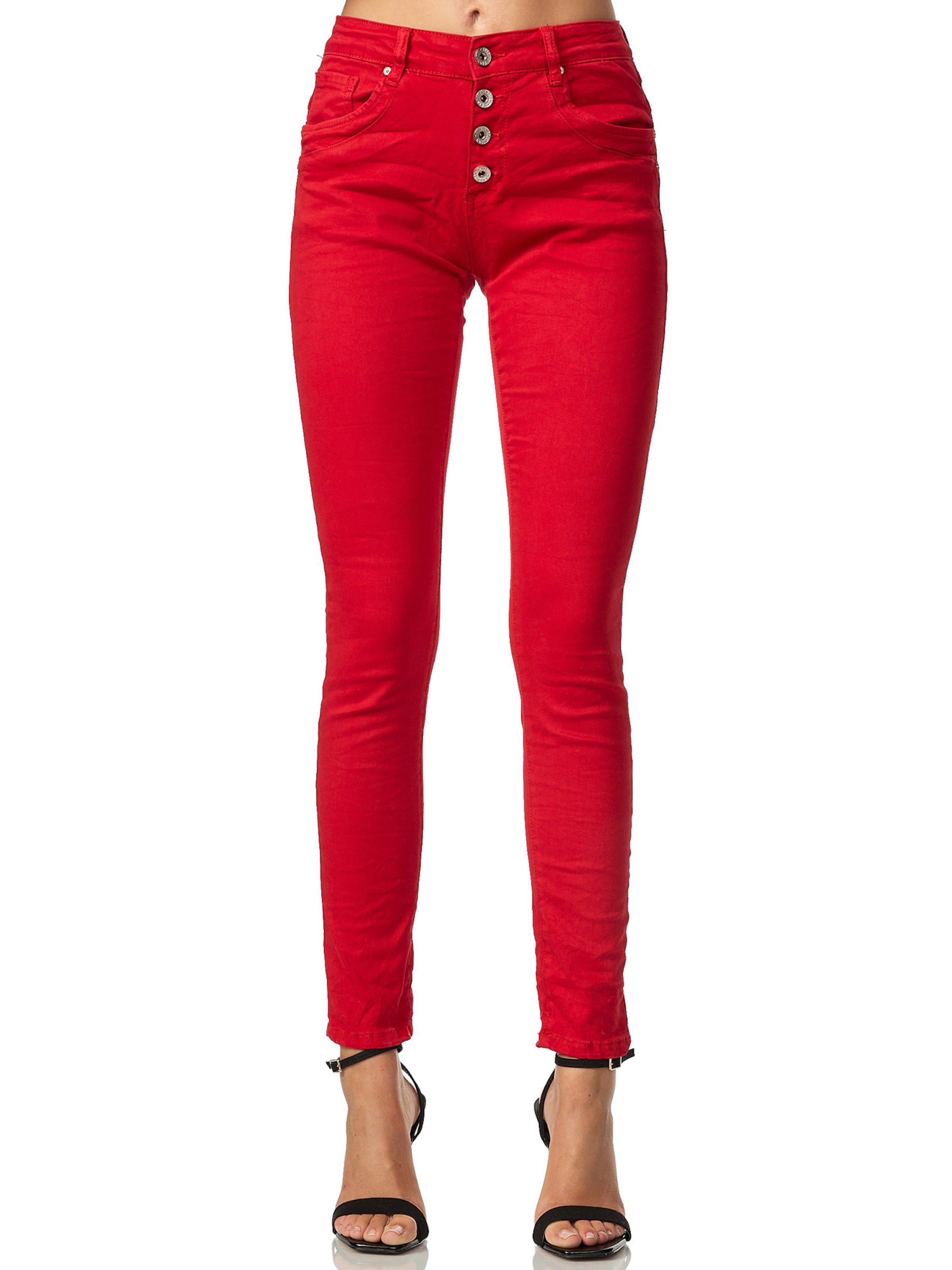 Elara Skinny Jeans in Red: front