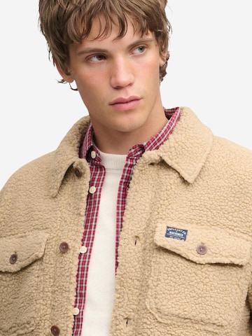 Superdry Fleece jas 'Retro Fleece Overshirt SDM4011190A' in Beige