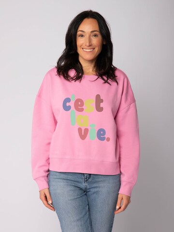 Sweat-shirt 'C'est la vie ' Watapparel en rose : devant