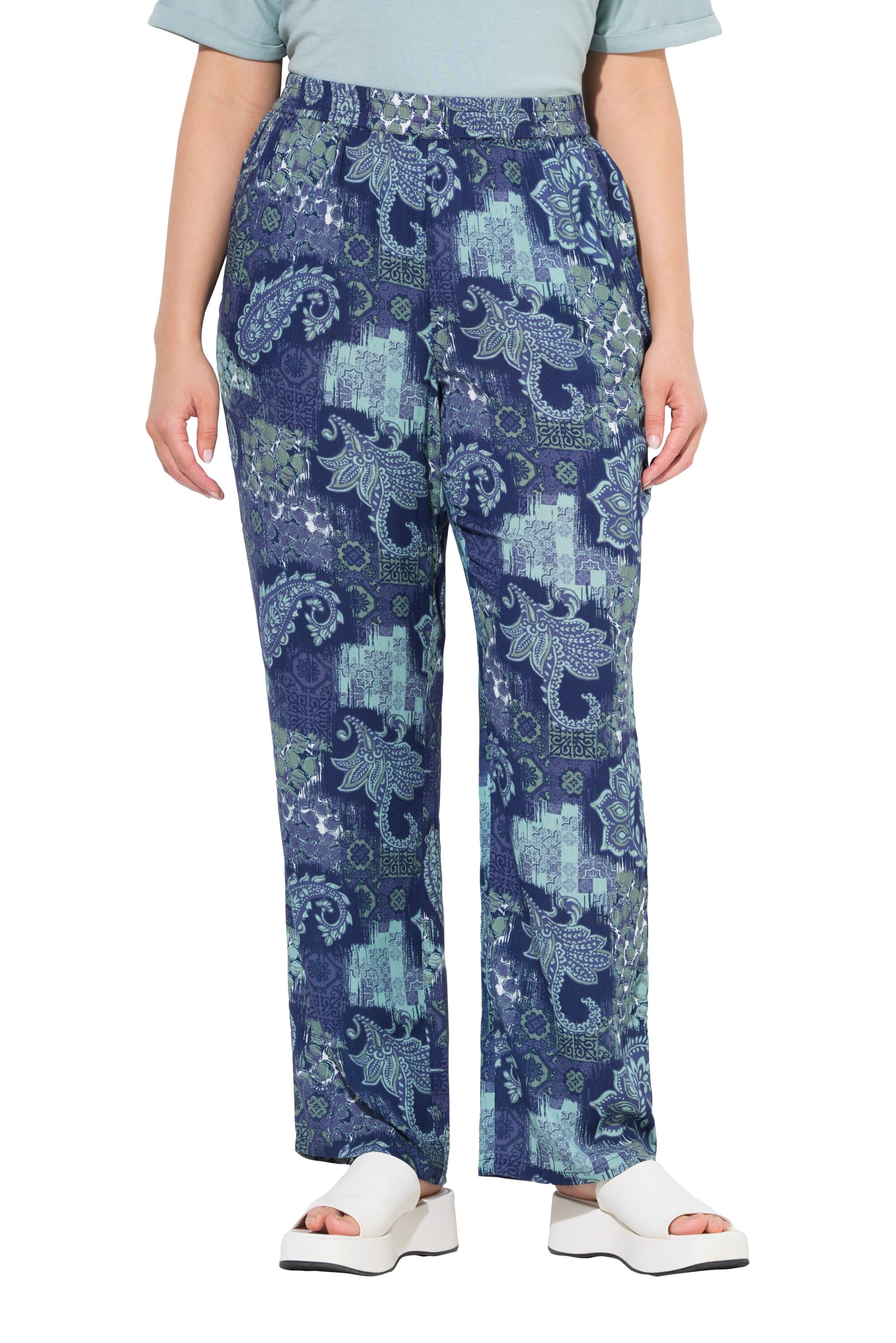 Ulla Popken Wide leg Broek in Blauw: voorkant