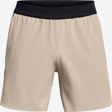 UNDER ARMOUR Workout Pants 'Peak' in Beige: front