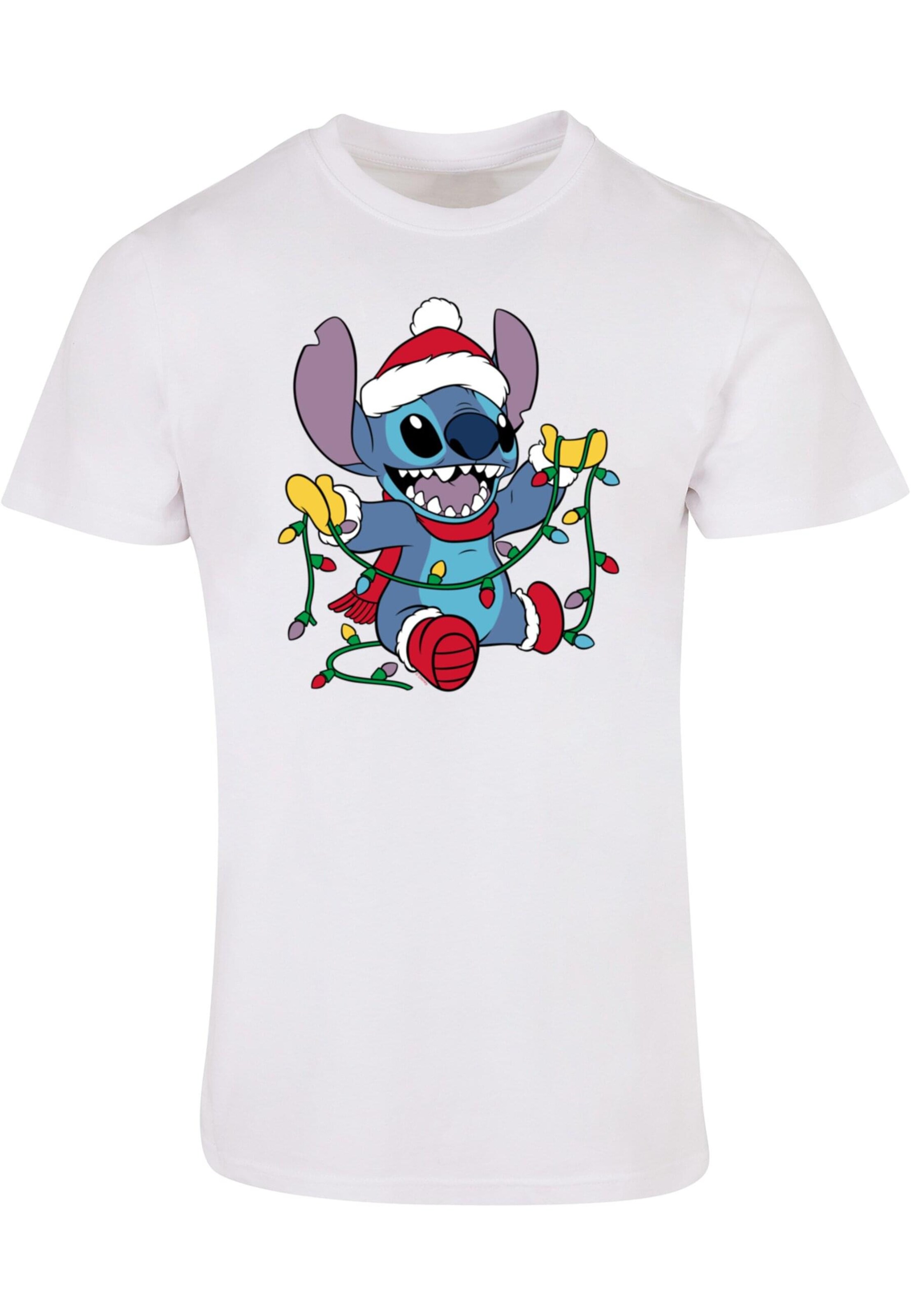 ABSOLUTE CULT Shirt ' Lilo And Stitch- Christmas Lights' in Wit: voorkant