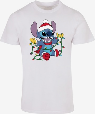 ABSOLUTE CULT Shirt ' Lilo And Stitch- Christmas Lights' in Wit: voorkant