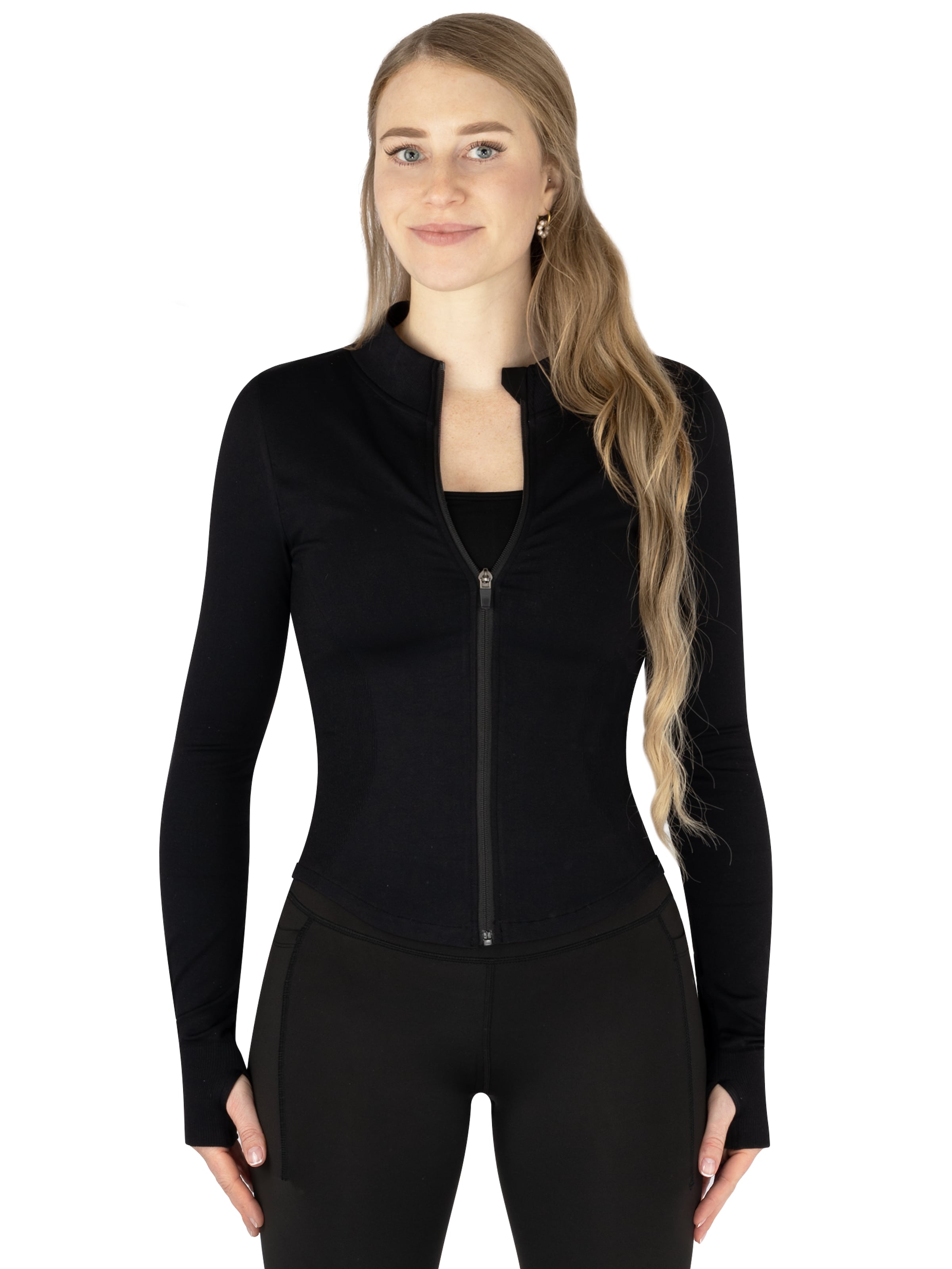 Circle Five Athletic Zip-Up Hoodie 'Shaping Zipper Sport sweat jacket' in Black: front
