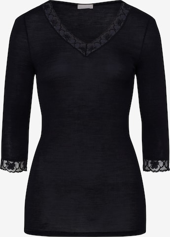 Hanro Undershirt ' Woolen Lace ' in Black: front