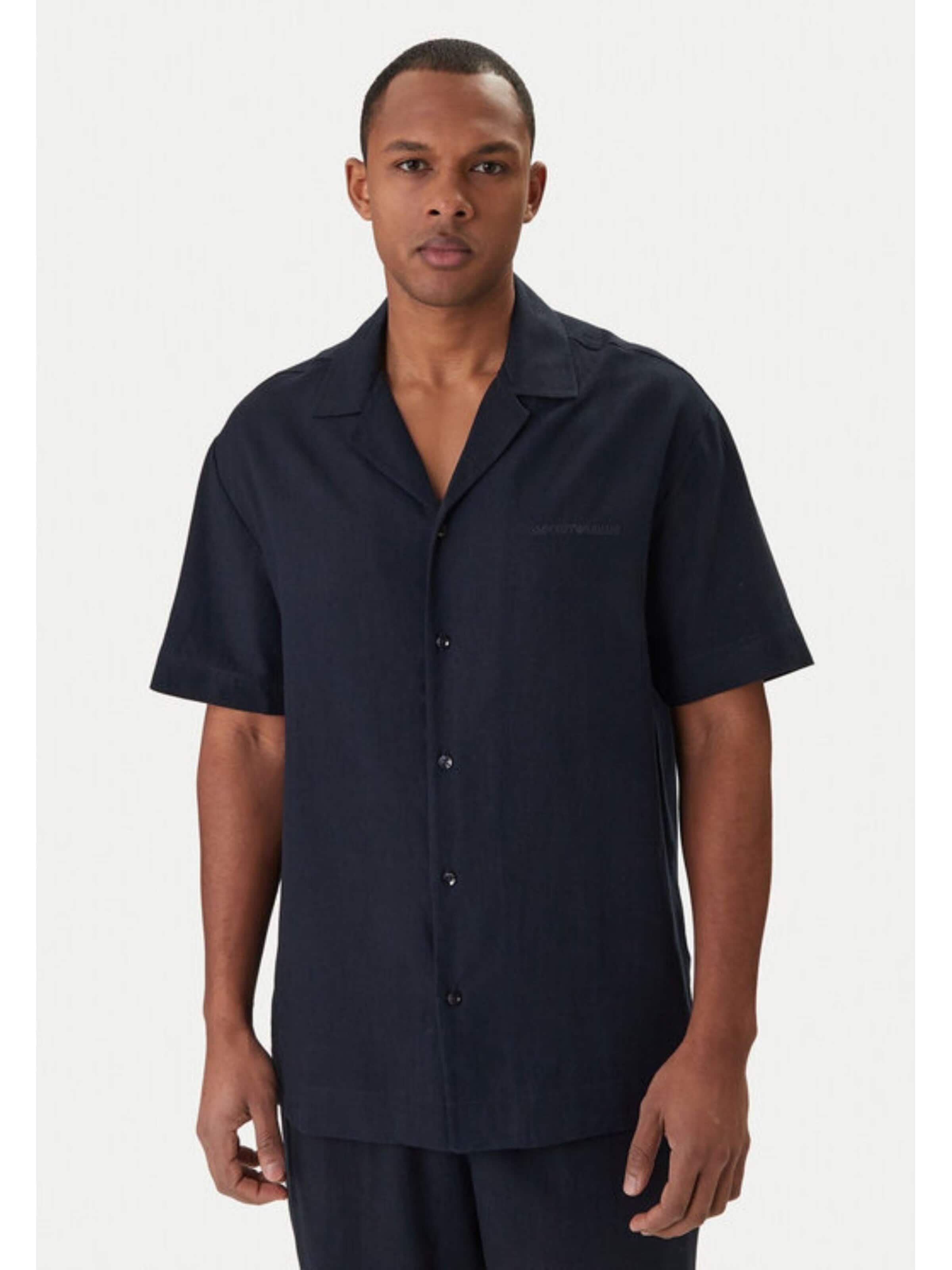 Emporio Armani - Camisa 'Linen Blend Beachwear Shirt' en azul