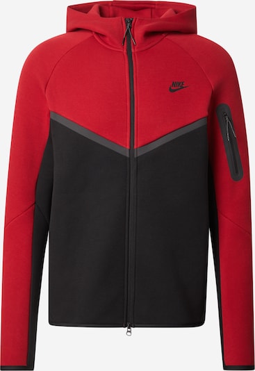 XS dydžio Džemperis 'Tech Fleece' iš Nike Sportswear, spalva – tamsiai pilka / raudona / juoda, Prekių apžvalga