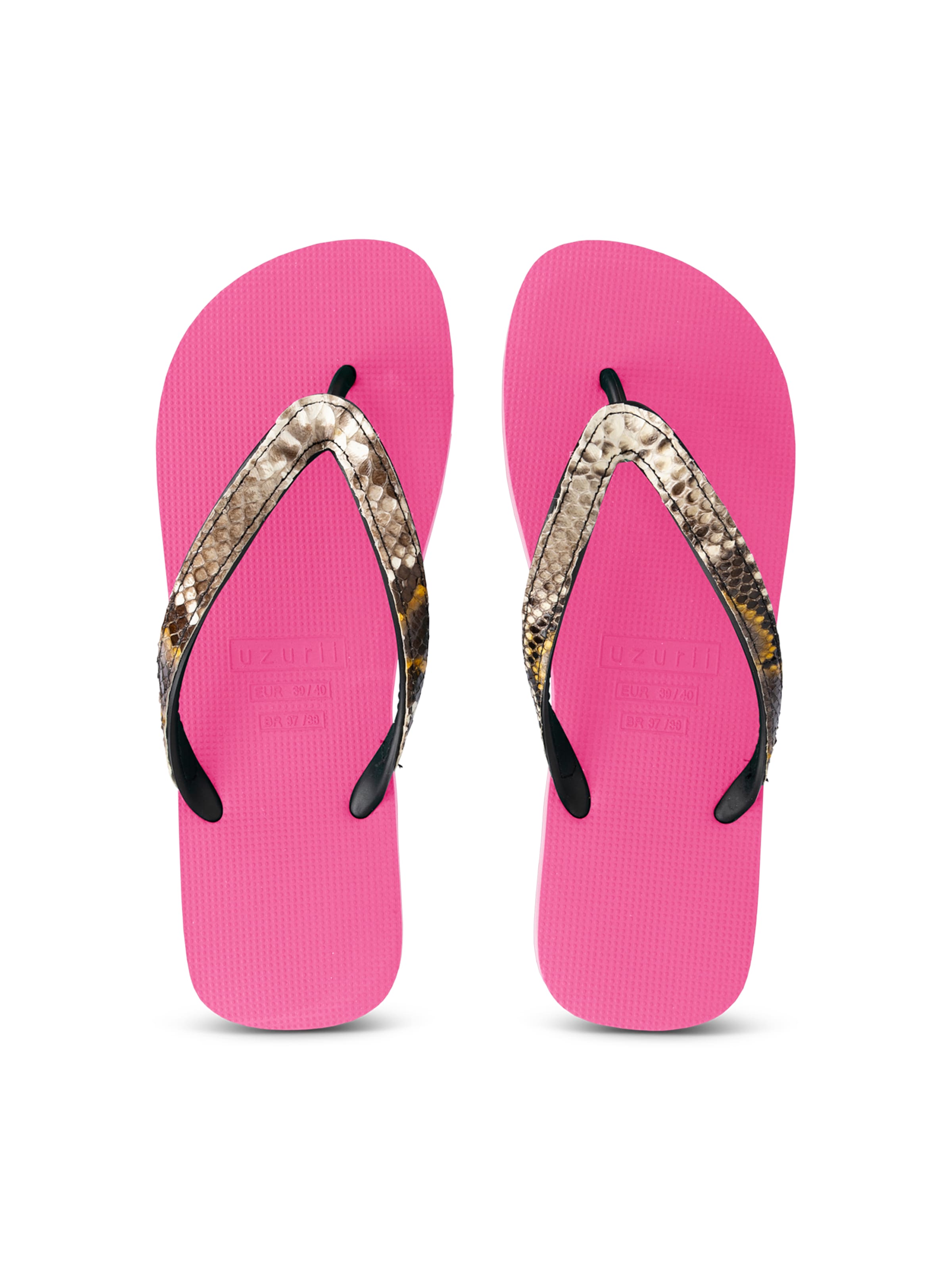Uzurii Luxury Footwear T-Bar Sandals 'Python' in Pink