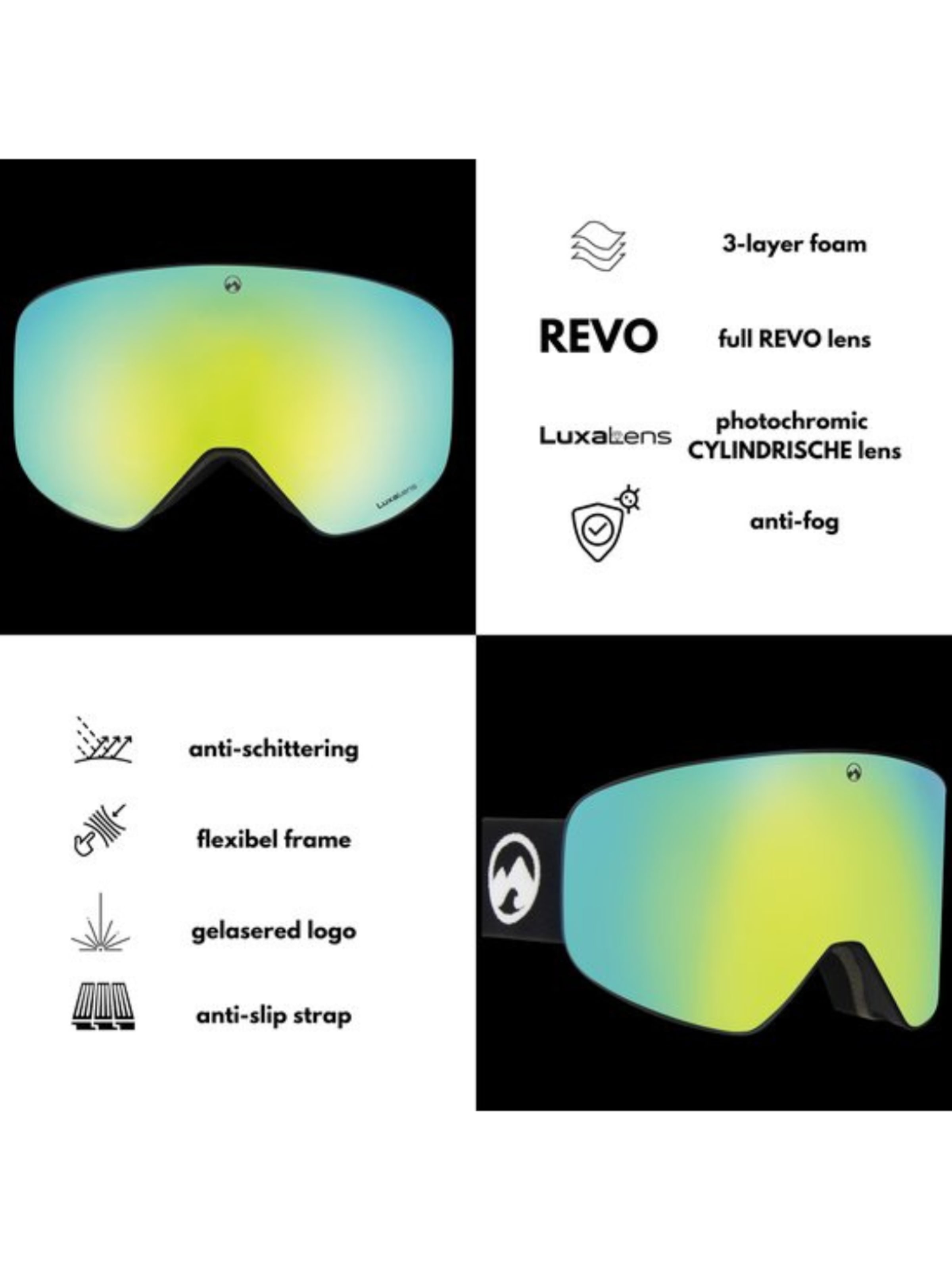 Mowmow Sports glasses 'MowMow STEALTH Ski Goggles - Photochromic Lens - ECO: Bioresin Frame & Recycled - UV400 - Unisex' in Gold