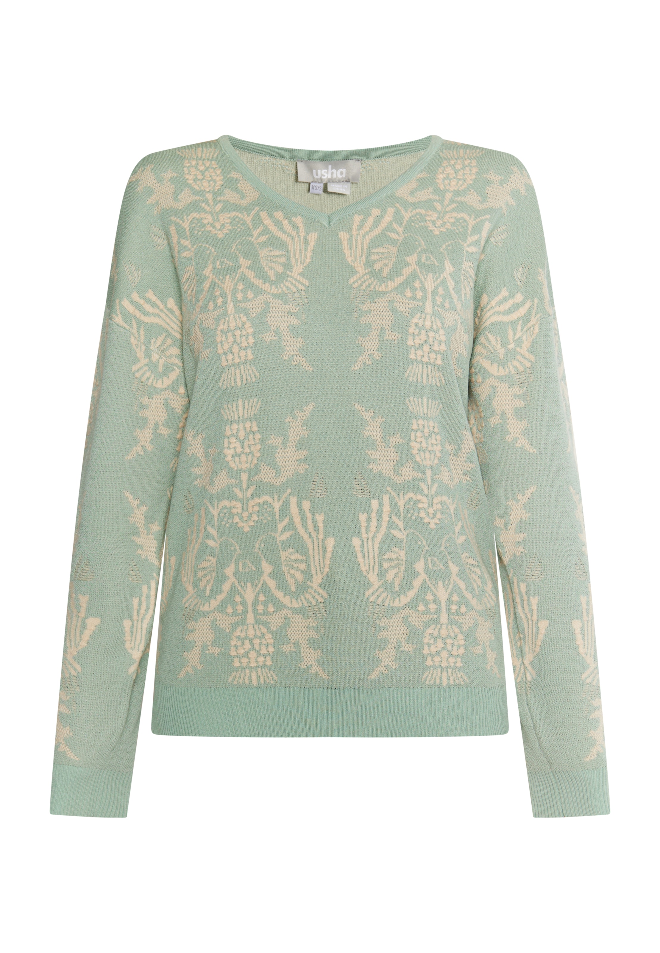 Pulover de la Usha pe verde: față