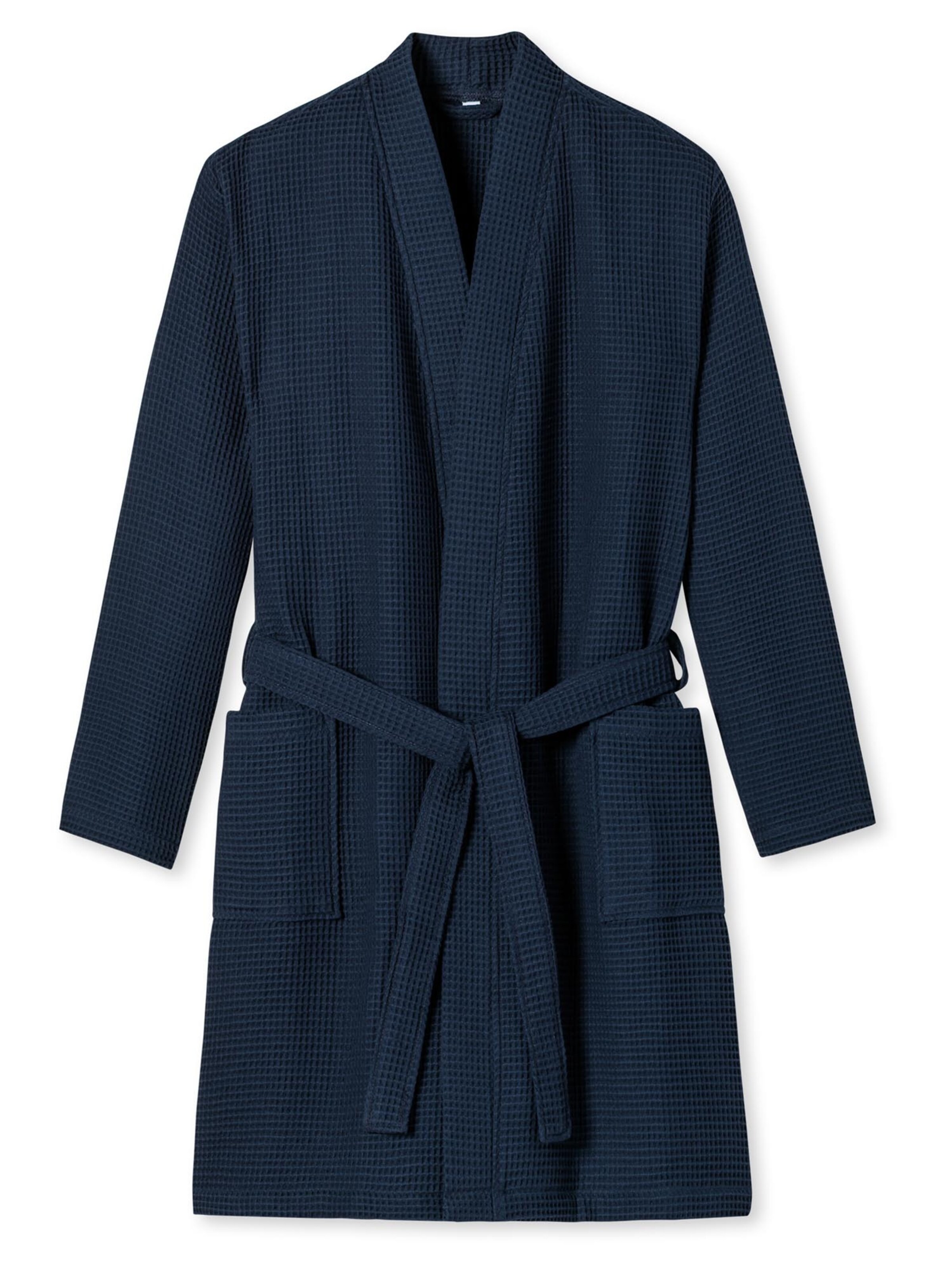 SCHIESSER Long Bathrobe 'Waffel Piqué - Organic Cotton' in Blue: front